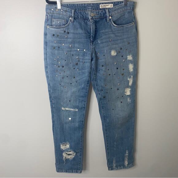 Blank NYC Embellished Studded Girlfriend Crop Light Wash Western Jeans Size 28 - Picture 3 of 10